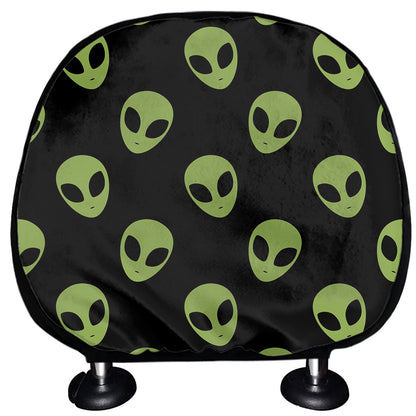 Green Alien Face Pattern Print Car Headrest Covers