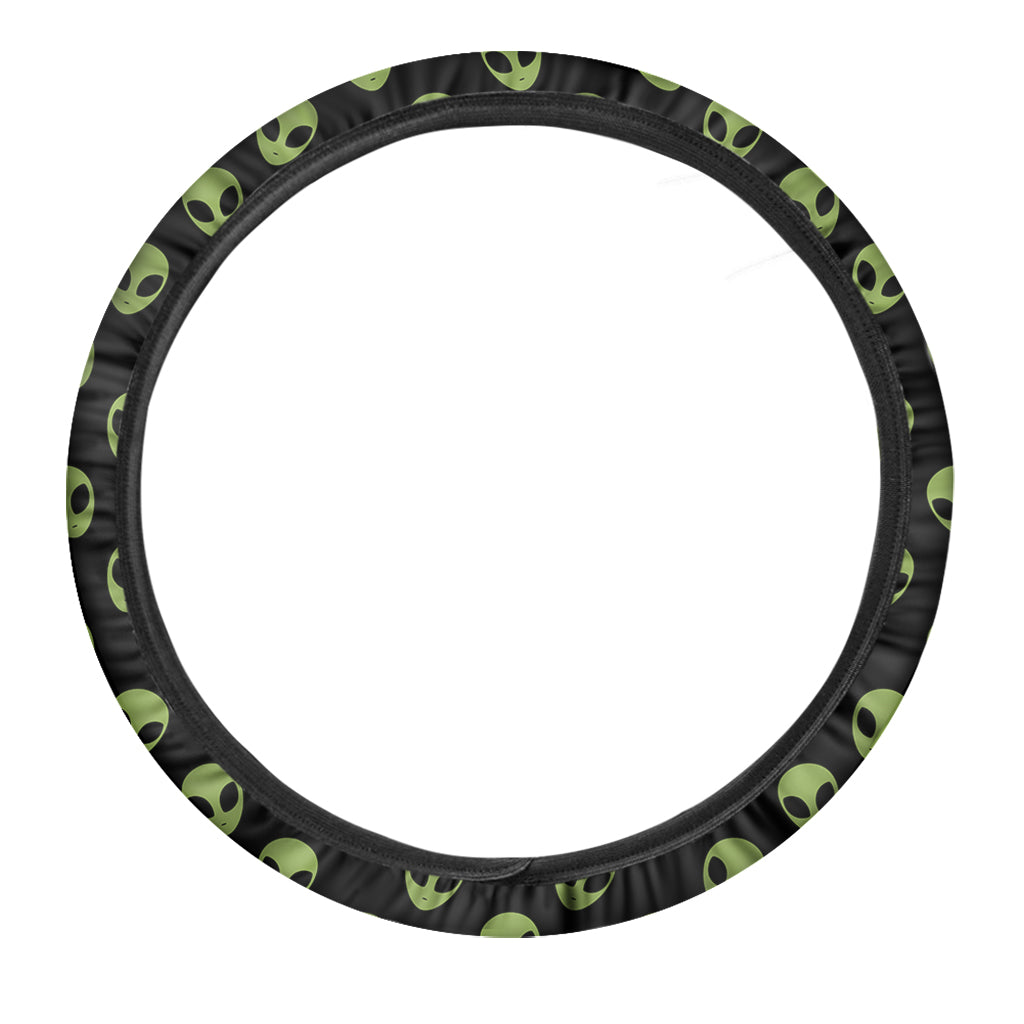 Green Alien Face Pattern Print Car Steering Wheel Cover