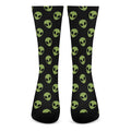 Green Alien Face Pattern Print Crew Socks