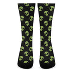 Green Alien Face Pattern Print Crew Socks