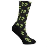 Green Alien Face Pattern Print Crew Socks