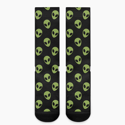 Green Alien Face Pattern Print Crew Socks