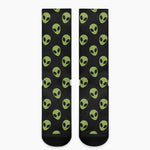 Green Alien Face Pattern Print Crew Socks