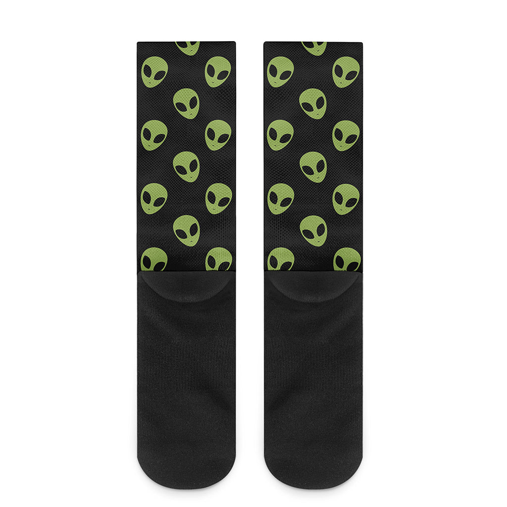 Green Alien Face Pattern Print Crew Socks