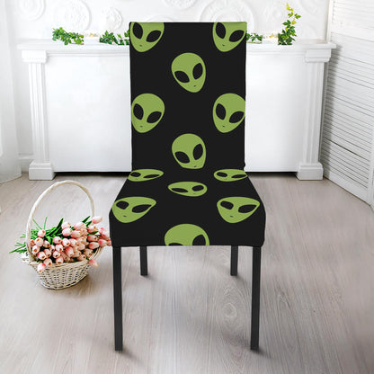 Green Alien Face Pattern Print Dining Chair Slipcover