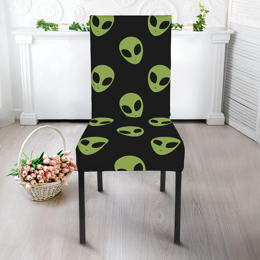 Green Alien Face Pattern Print Dining Chair Slipcover