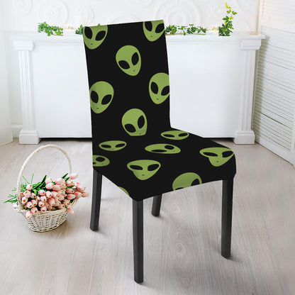 Green Alien Face Pattern Print Dining Chair Slipcover