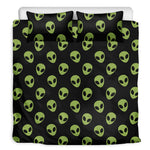 Green Alien Face Pattern Print Duvet Cover Bedding Set