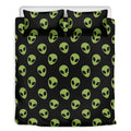 Green Alien Face Pattern Print Duvet Cover Bedding Set