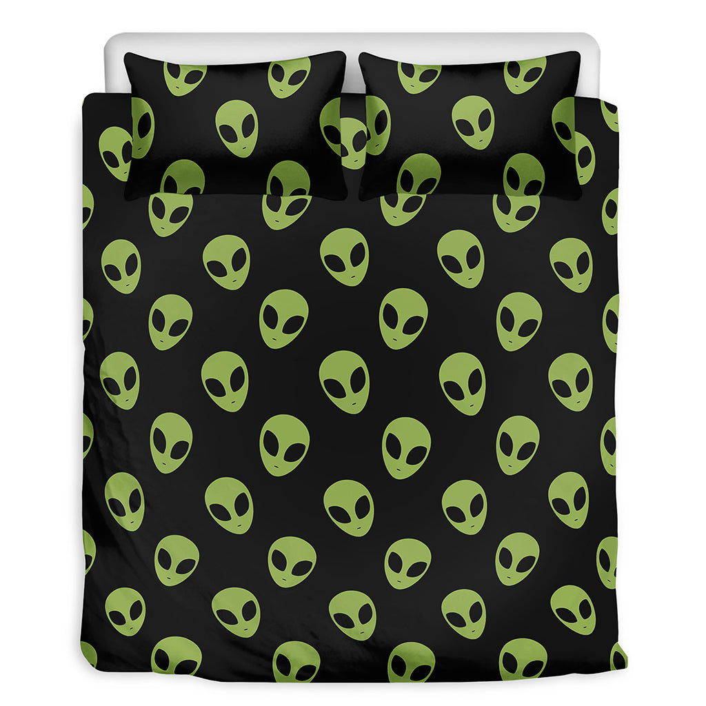 Green Alien Face Pattern Print Duvet Cover Bedding Set