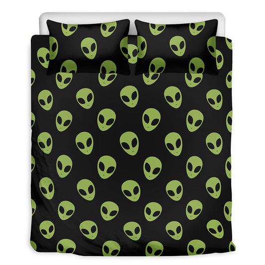 Green Alien Face Pattern Print Duvet Cover Bedding Set