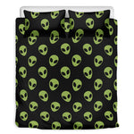 Green Alien Face Pattern Print Duvet Cover Bedding Set