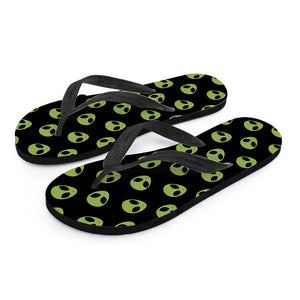 Green Alien Face Pattern Print Flip Flops