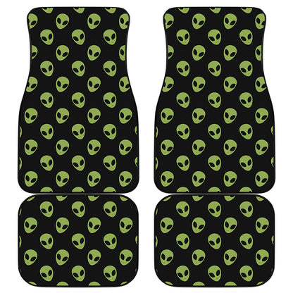 Green Alien Face Pattern Print Front and Back Car Floor Mats