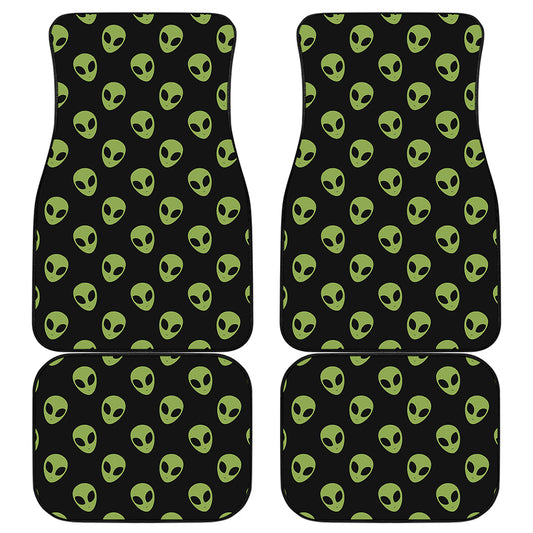 Green Alien Face Pattern Print Front and Back Car Floor Mats