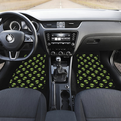 Green Alien Face Pattern Print Front and Back Car Floor Mats