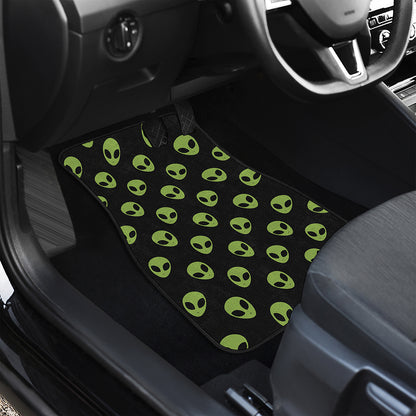 Green Alien Face Pattern Print Front and Back Car Floor Mats