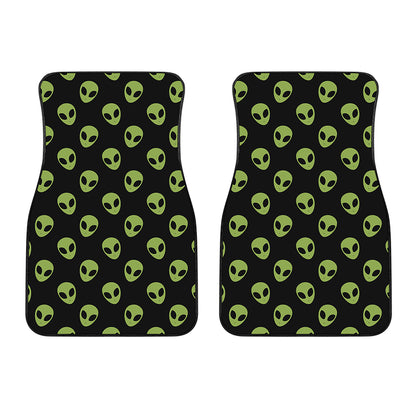 Green Alien Face Pattern Print Front Car Floor Mats