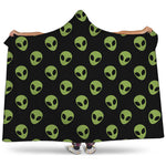 Green Alien Face Pattern Print Hooded Blanket
