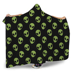 Green Alien Face Pattern Print Hooded Blanket