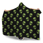Green Alien Face Pattern Print Hooded Blanket
