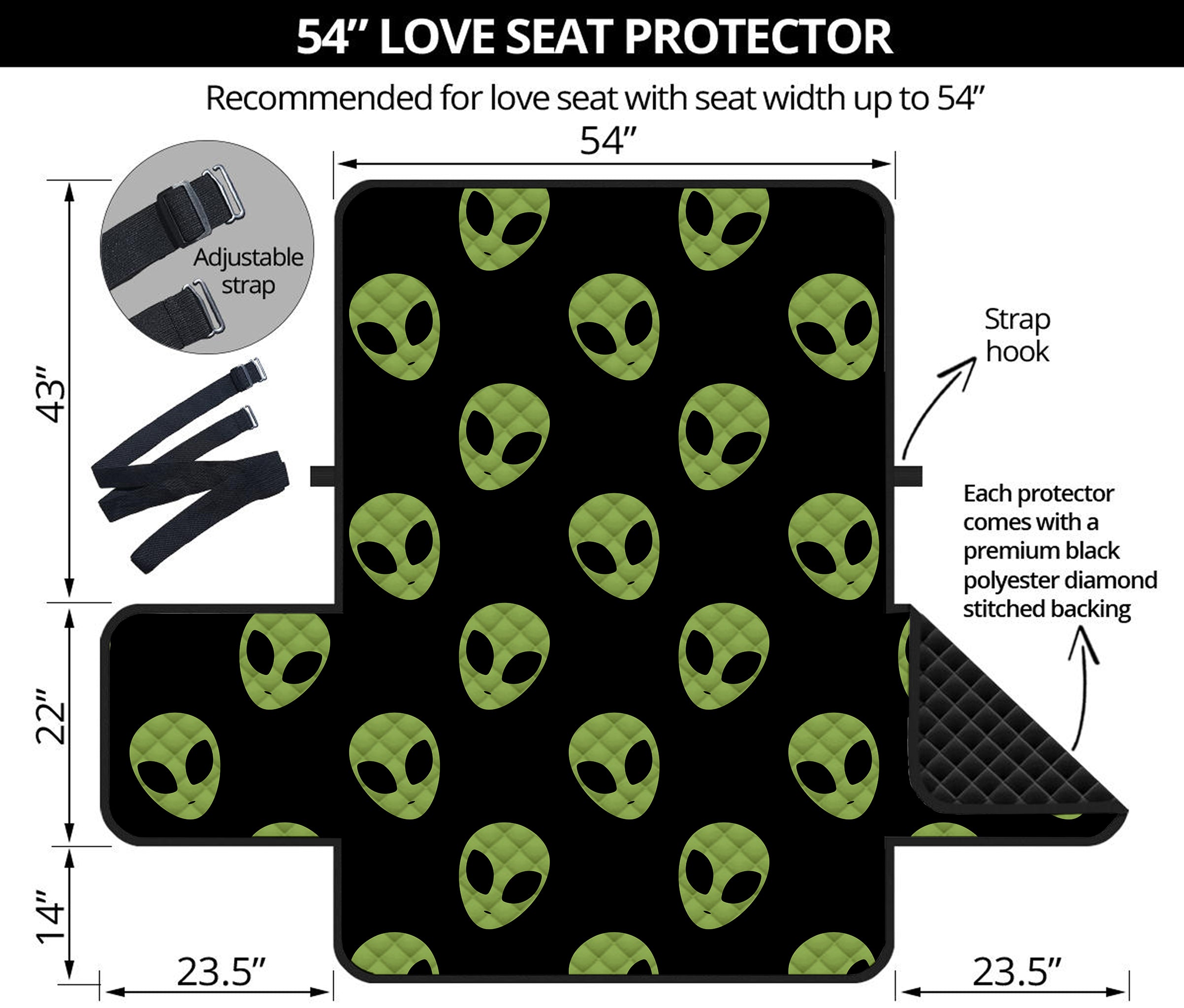 Green Alien Face Pattern Print Loveseat Protector