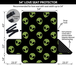 Green Alien Face Pattern Print Loveseat Protector