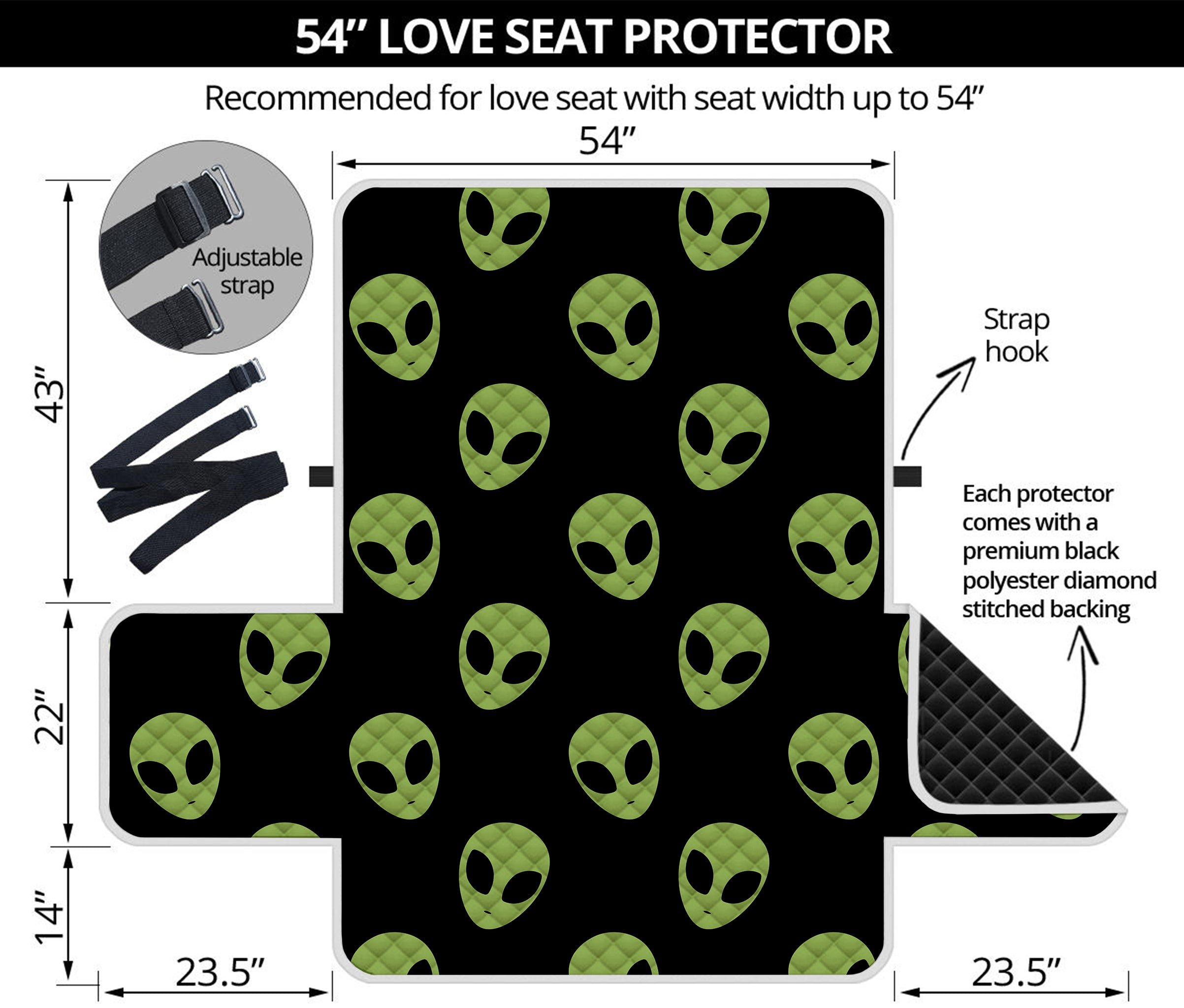 Green Alien Face Pattern Print Loveseat Protector