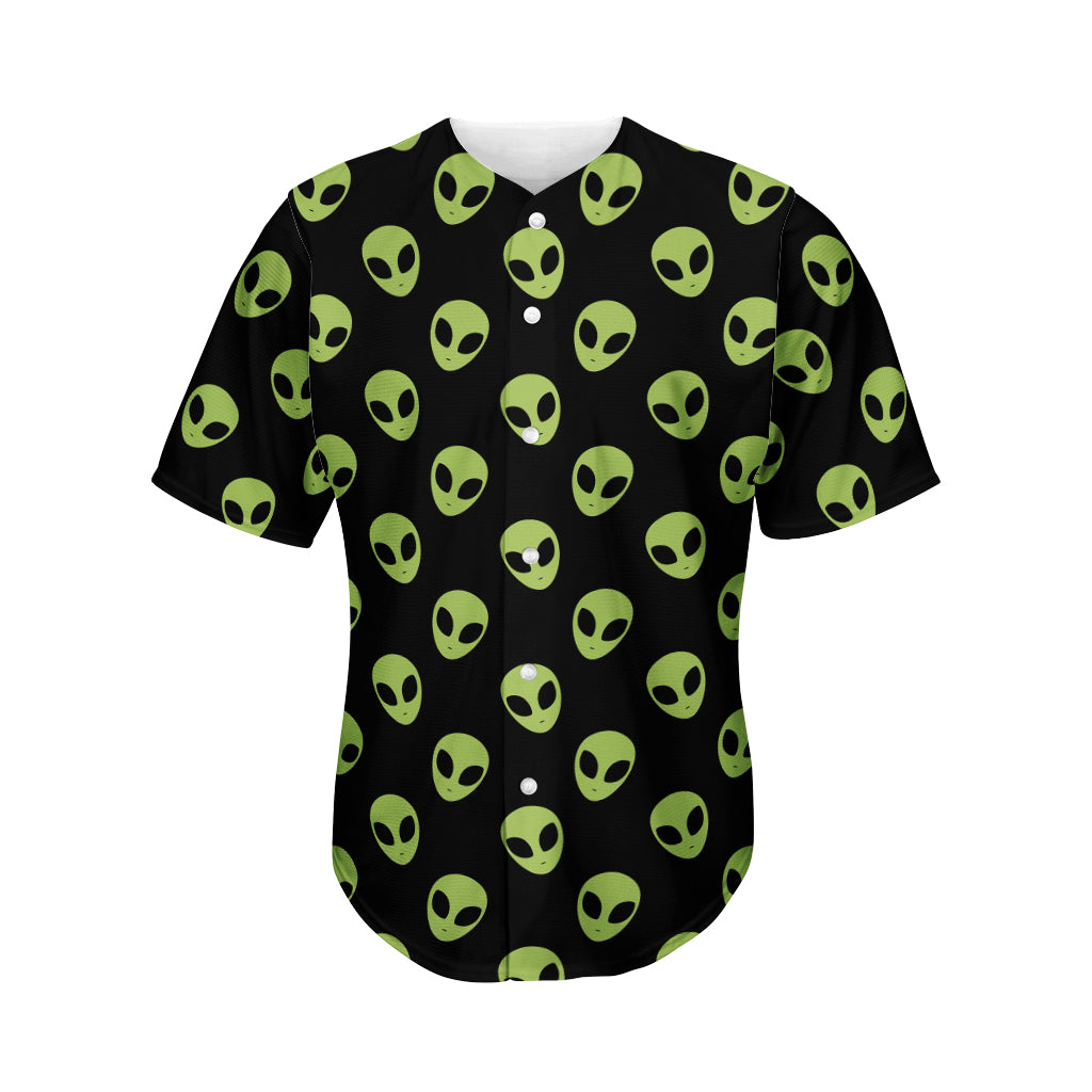 Green Alien Face Pattern Print Men's Baseball Jersey