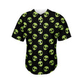 Green Alien Face Pattern Print Men's Baseball Jersey