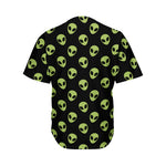 Green Alien Face Pattern Print Men's Baseball Jersey