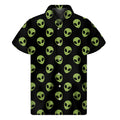 Green Alien Face Pattern Print Men's Short Sleeve Shirt