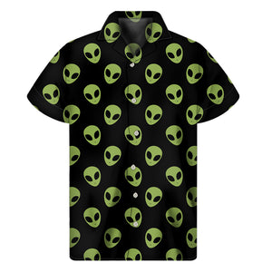 Green Alien Face Pattern Print Men's Short Sleeve Shirt