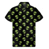 Green Alien Face Pattern Print Men's Short Sleeve Shirt