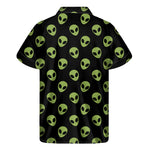 Green Alien Face Pattern Print Men's Short Sleeve Shirt