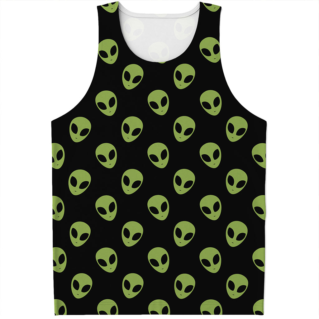 Green Alien Face Pattern Print Men's Tank Top