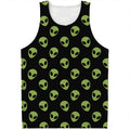 Green Alien Face Pattern Print Men's Tank Top