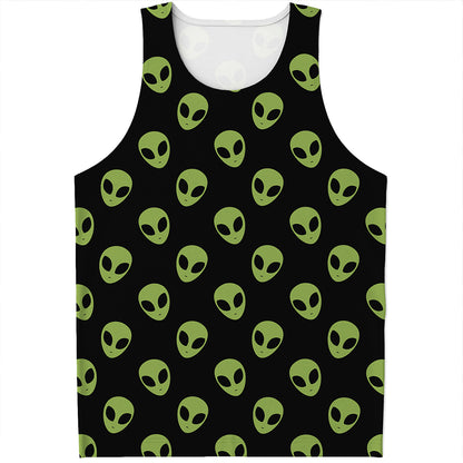 Green Alien Face Pattern Print Men's Tank Top