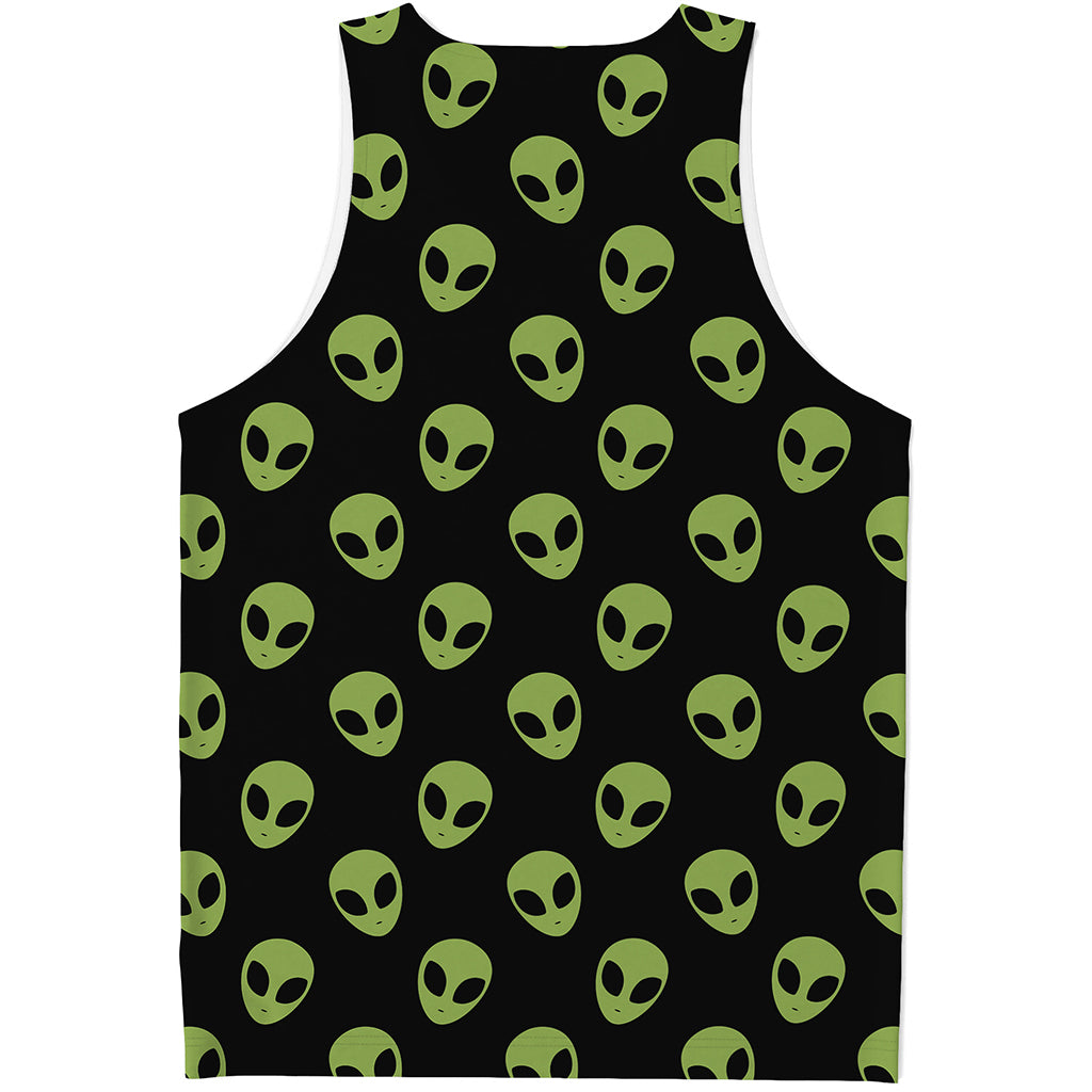 Green Alien Face Pattern Print Men's Tank Top