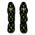 Green Alien Face Pattern Print Muay Thai Shin Guards
