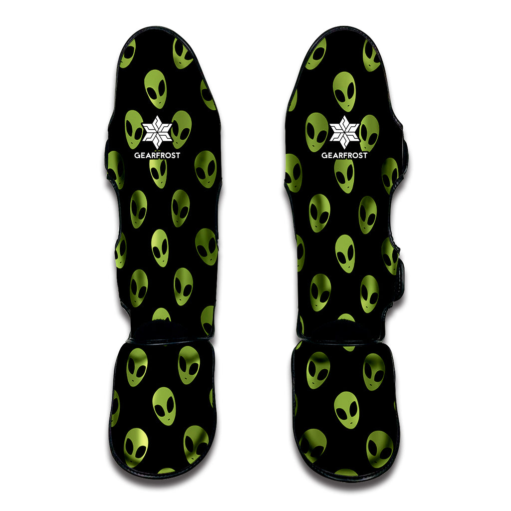 Green Alien Face Pattern Print Muay Thai Shin Guard