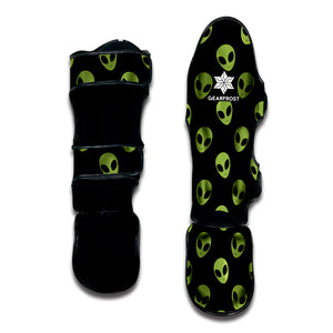 Green Alien Face Pattern Print Muay Thai Shin Guard