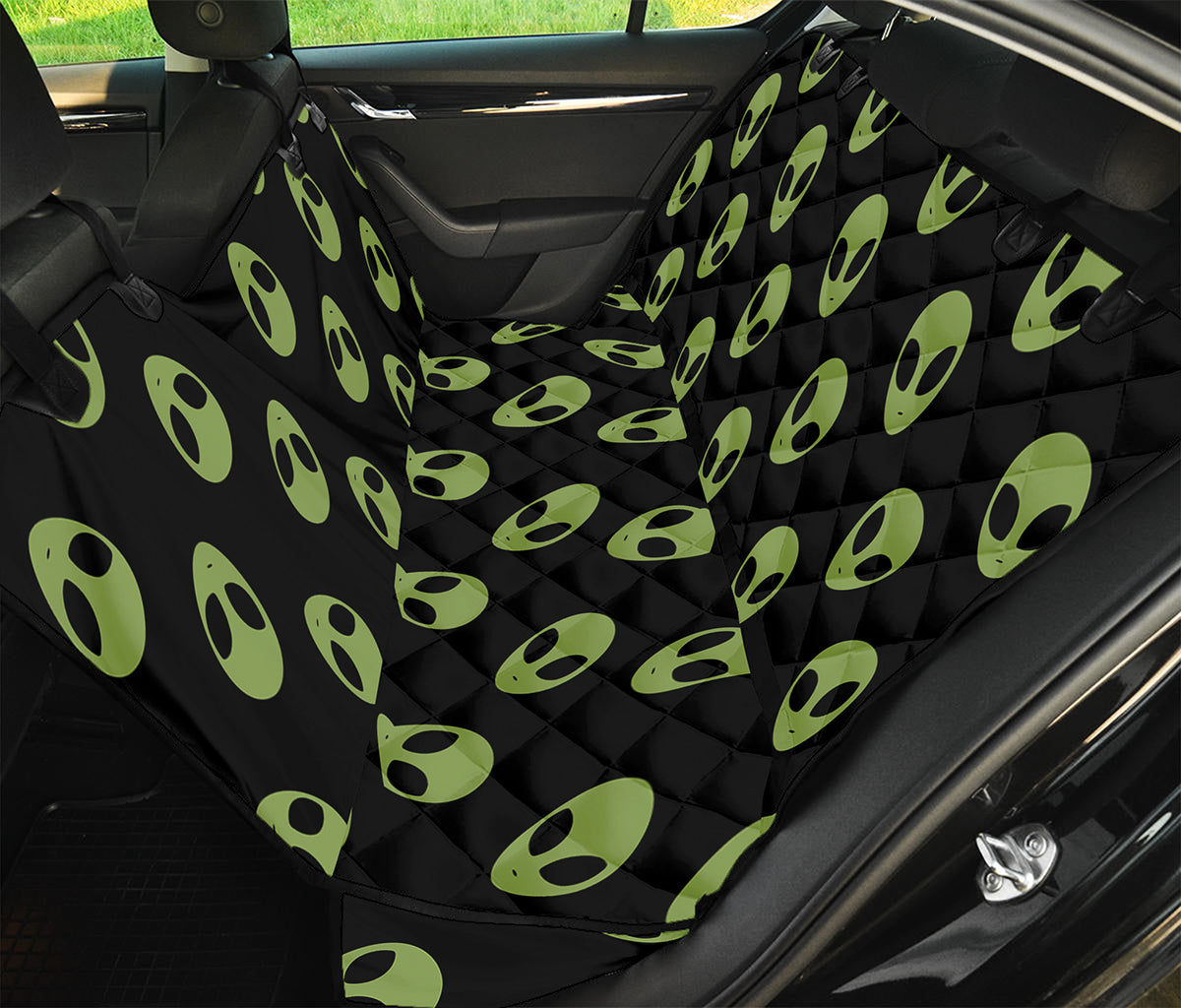 Green Alien Face Pattern Print Pet Car Back Seat Cover