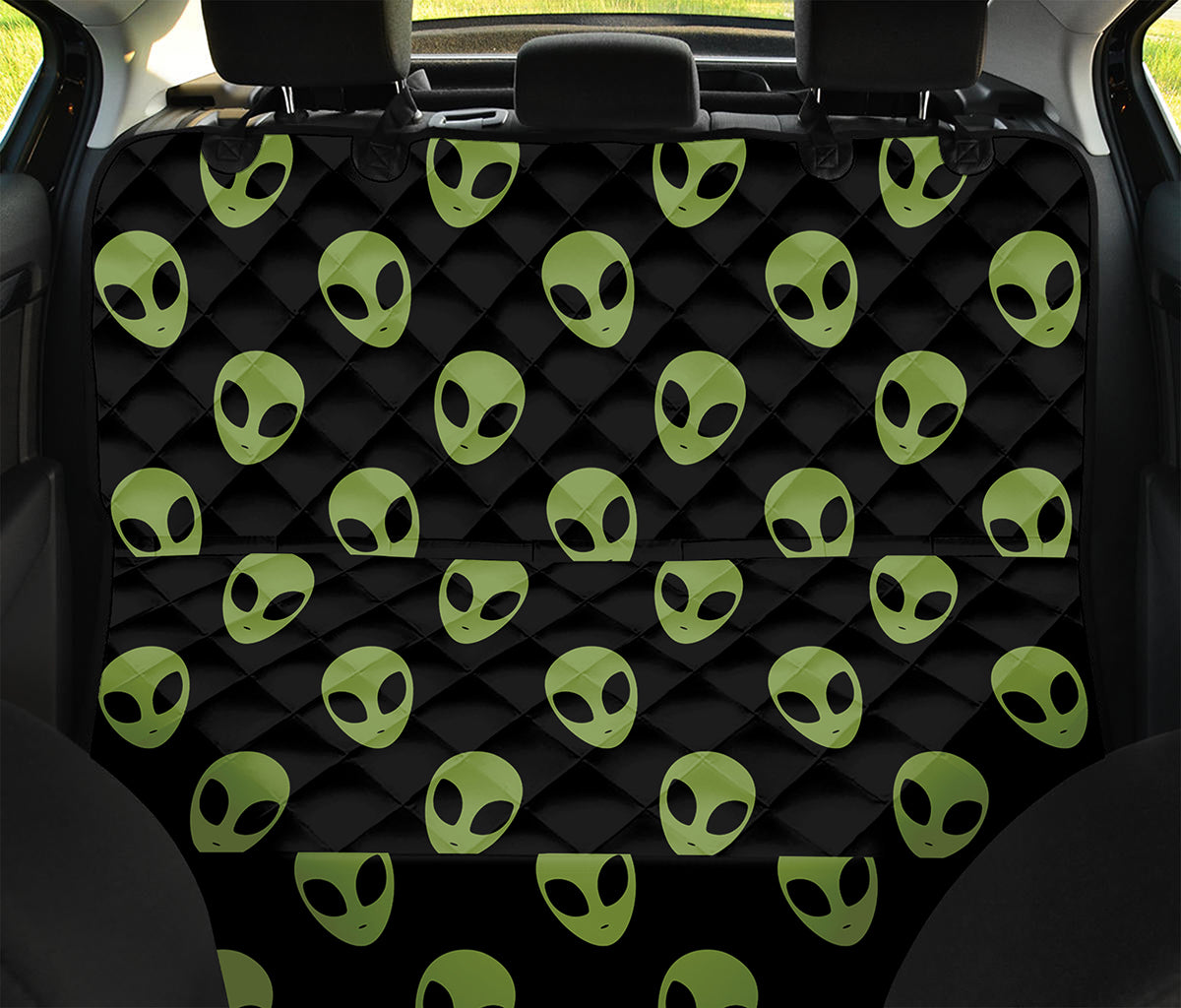 Green Alien Face Pattern Print Pet Car Back Seat Cover