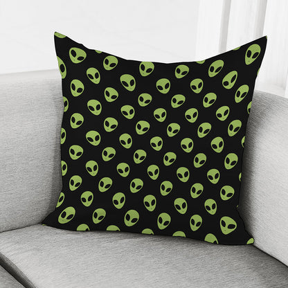 Green Alien Face Pattern Print Pillow Cover
