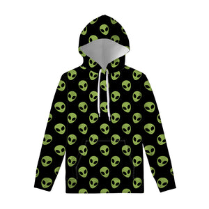 Green Alien Face Pattern Print Pullover Hoodie