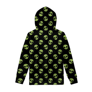 Green Alien Face Pattern Print Pullover Hoodie