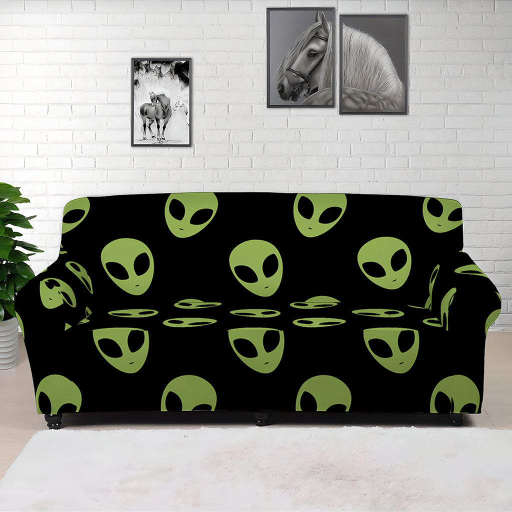 Green Alien Face Pattern Print Sofa Cover