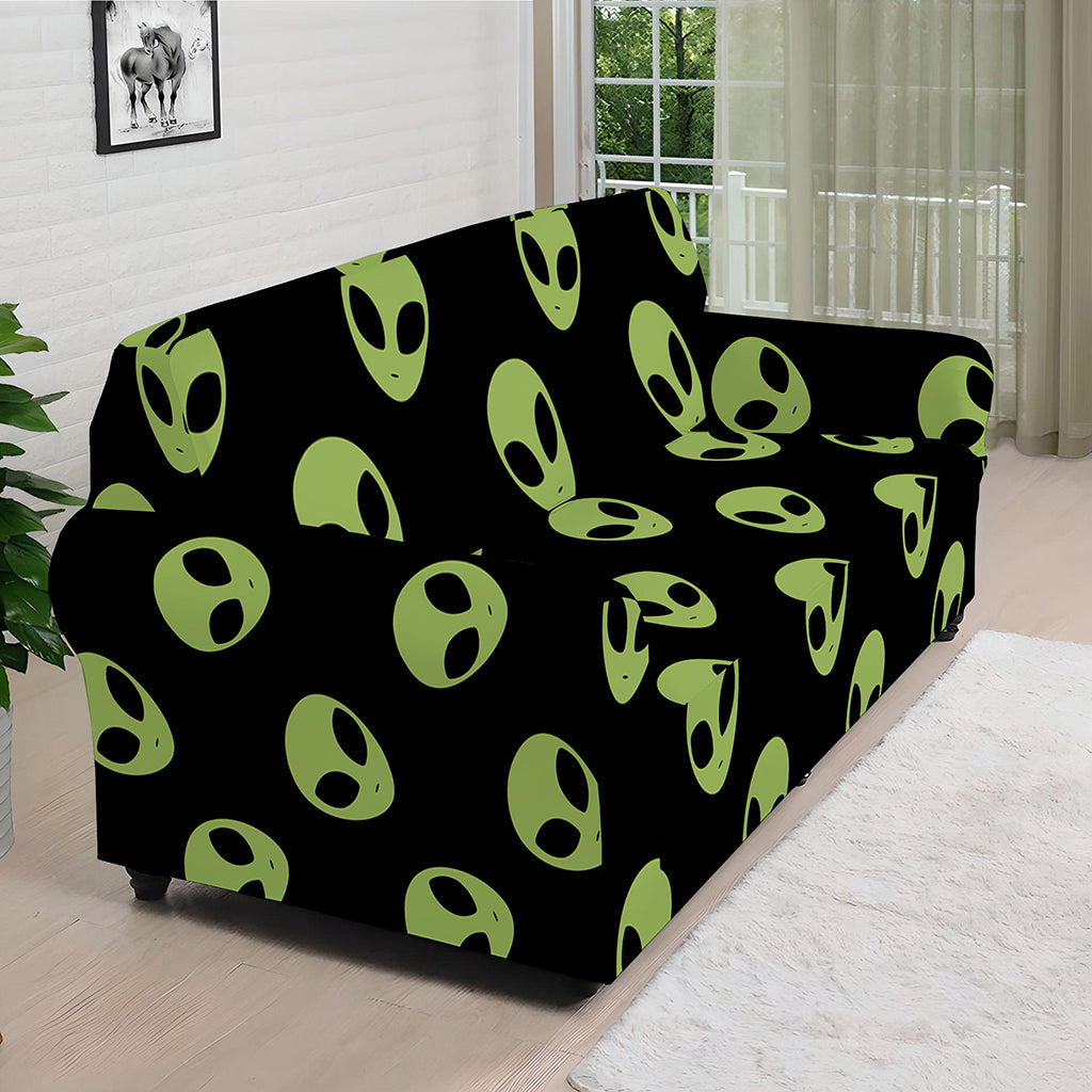 Green Alien Face Pattern Print Sofa Cover