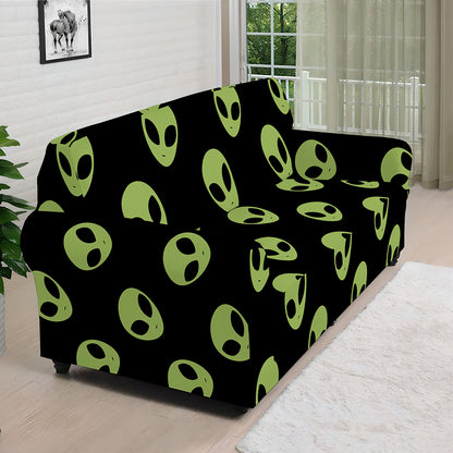 Green Alien Face Pattern Print Sofa Cover